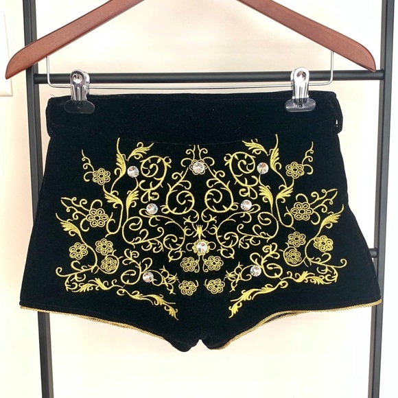 Embellished High Waisted Velvet Shorts - Picture 1 of 8